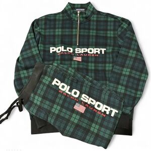 Polo Sport Ralph Lauren Plaid Sweatsuit Joggers Quarter Zip